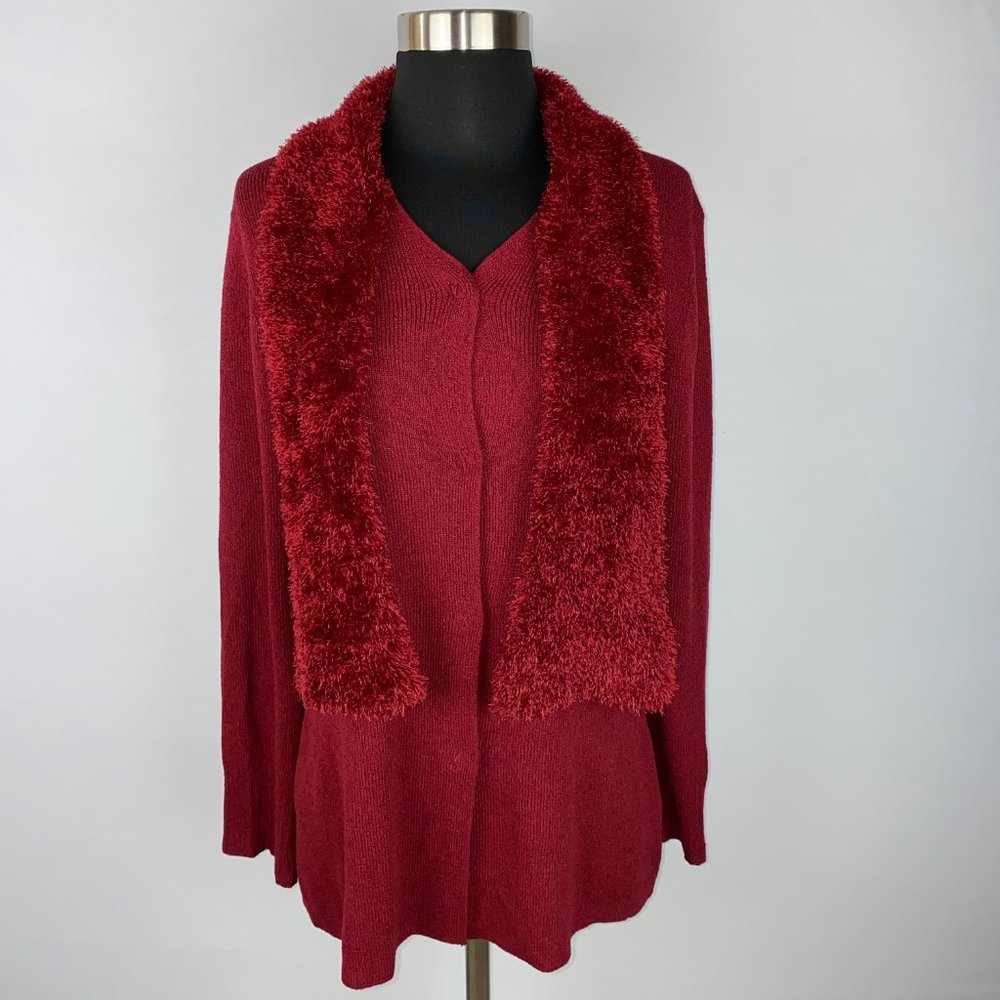 Max Studio Red Button Down Sweater M - image 3